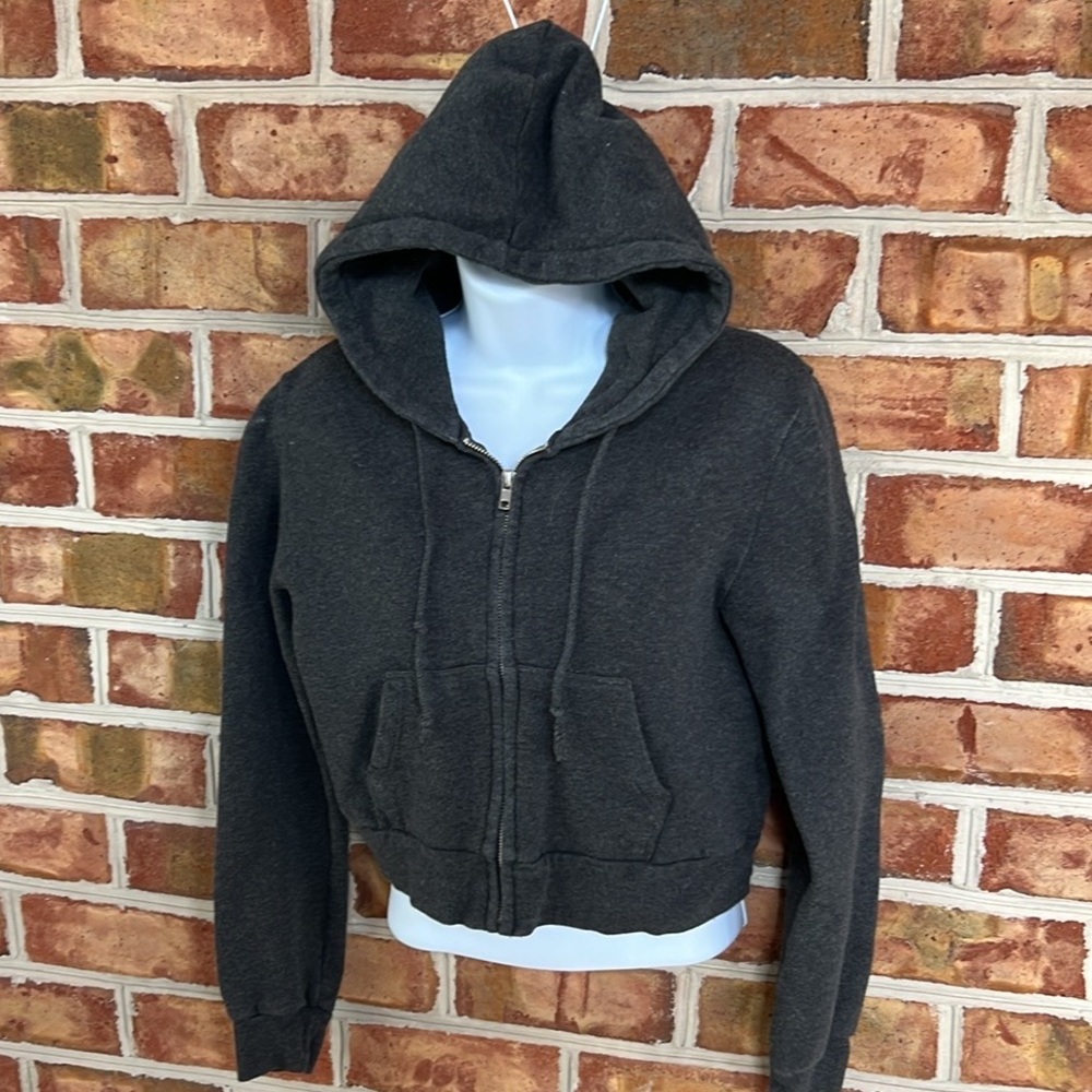 Brandy Melville Cropped Charcoal Full Zip Hoodie See measurements for size